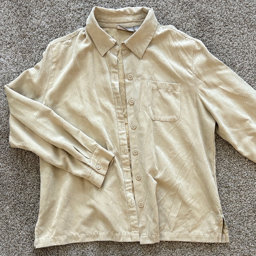 Beige Suede Button Down